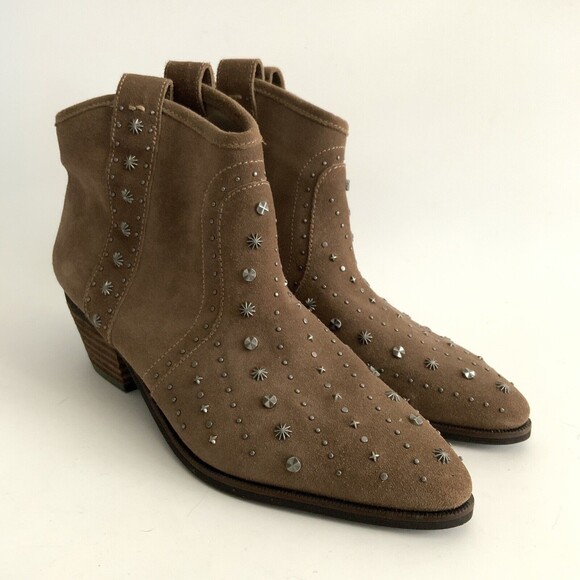 New Sam Edelman Suede Studded Point-toe Bootie Taupe 7.5 - Picture 12 of 13